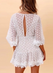 V Neck Polka Dots Lace Dress