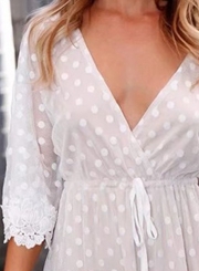 V Neck Polka Dots Lace Dress