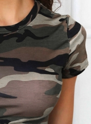 Fashion Short Sleeve Ripped Camo Crop Tee