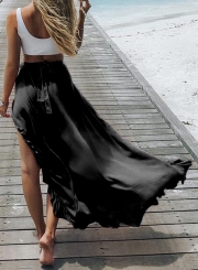 Fashion Elastic Waist High Slit Ruffle Maxi Skirt