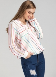 Stripe V Neck Chiffon Blouse