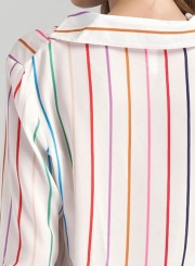 Stripe V Neck Chiffon Blouse