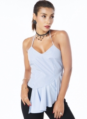 Fashion Stripe Halter Stripe Ruffle Tank