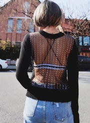 Fashion Rhinestone See-through Sweater