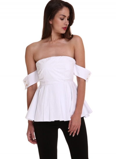 Fashion Off Shoulder Short Sleeve Pleated Blouse YOYOTSHOP.com