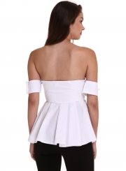 Fashion Off Shoulder Short Sleeve Pleated Blouse