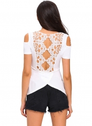 Fashion Crochet Back Cold Shoulder Top