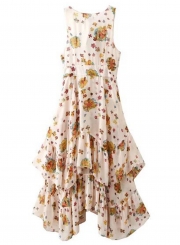 V Neck Sleeveless Floral Irregular Maxi Dress