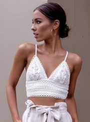 V Neck Sleeveless Lace Crop Top