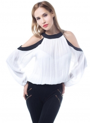 Fashion Off Shoulder Long Sleeve Loose Chiffon Blouse