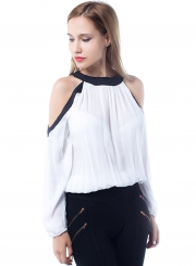 Fashion Off Shoulder Long Sleeve Loose Chiffon Blouse