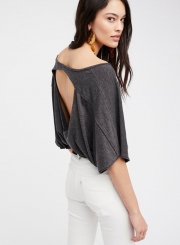 V Neck Short Sleeve Backless Loose Tee