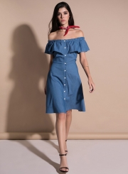 Off Shoulder Ruffle Denim Dress