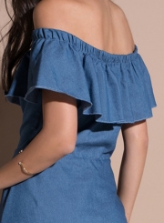 Off Shoulder Ruffle Denim Dress