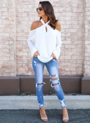 Halter Off Shoulder Long Sleeve Loose Blouse