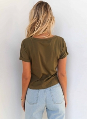 Casual Short Sleeve Lace-up Tee