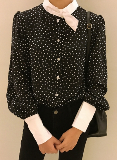 Casual Long Sleeve Polka Dots Button down Shirt