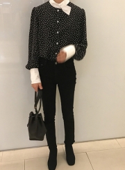 Casual Long Sleeve Polka Dots Button down Shirt