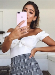 Fashion Off Shoulder Short Sleeve Bow Blouse