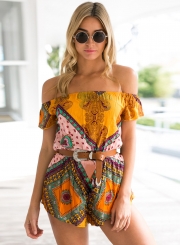 Casual Bohemian Off Shoulder Short Sleeve Romper