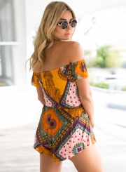 Casual Bohemian Off Shoulder Short Sleeve Romper