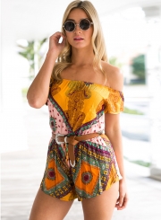 Casual Bohemian Off Shoulder Short Sleeve Romper