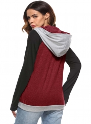 Fashion Long Sleeve Color Block Pullover Hoodie