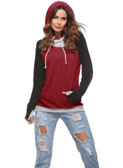 Fashion Long Sleeve Color Block Pullover Hoodie