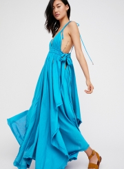 Fashion Spaghetti Strap V Neck Asymmetric Design Dress