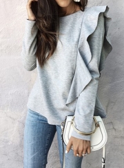 Fashion Long Sleeve Ruffle Trim Tee