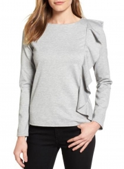 Fashion Long Sleeve Ruffle Trim Tee