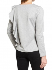 Fashion Long Sleeve Ruffle Trim Tee