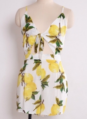 Fashion V Neck Sleeveless Backless Lemon Printed Romper