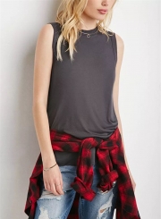 Fashion Sleeveless Irregular Solid Tee