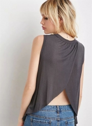 Fashion Sleeveless Irregular Solid Tee