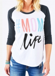 Fashion 3/4 Sleeve Letter Printed Tee