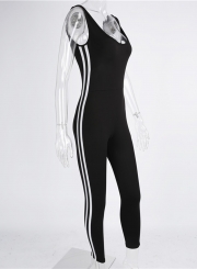 Women's Fashion One Piece Striped Elastic Skinny Sports Set Sportswear