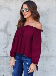 Fashion Off Shoulder Long Sleeve Chiffon Blouse