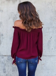 Fashion Off Shoulder Long Sleeve Chiffon Blouse