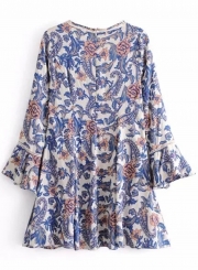 Fashion Flare Sleeve Floral Printed Dress