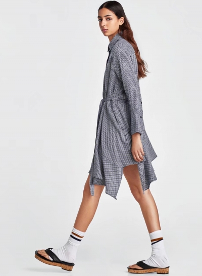 Fsahion Turn-Down Collar Long Sleeve Irregular Dress zecalaba.com