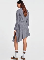 Fsahion Turn-Down Collar Long Sleeve Irregular Dress