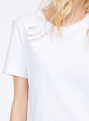 Fashion Round Neck Pullover Lace Stitching Tee Shirt