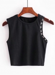 Fashion Round Neck Sleeveless Pullover Tee Shirt