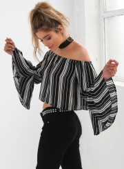 Fashion Strapless Flare Sleeve Casual Blouse