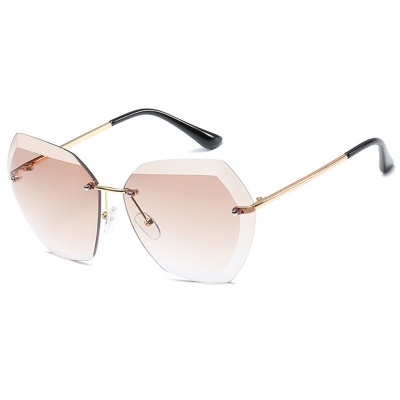 Fashion Large Metal Frame Rimless Sunglasses