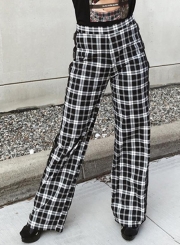 Casual High Waist Plaid Straight Pants