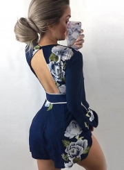 Fashion One Piece Deep V Neck Floral Jumpsuits