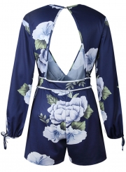 Fashion One Piece Deep V Neck Floral Jumpsuits