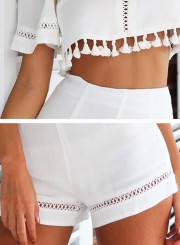 Fashion Crop Top Tassel Trim Shorts Matching Set